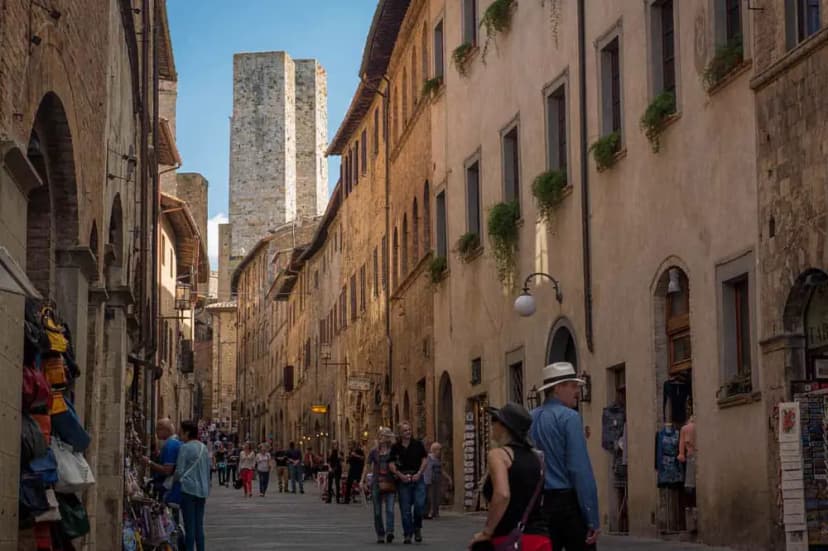 The main street of San Gimignano lined with shops